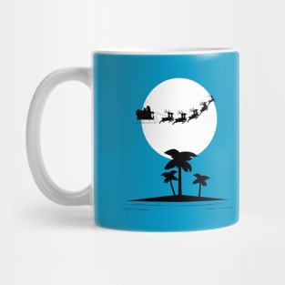 Santa Flying Over a Tropical Island Mug